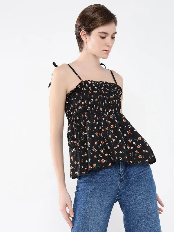 Weekend Offers That Please Women Floral Black Peplum Top