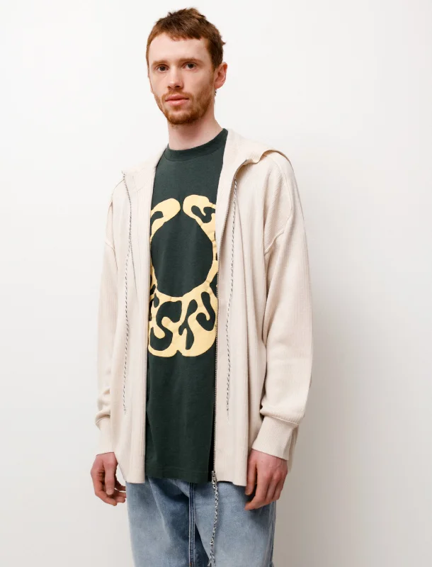 Super Savings Two-Way Zip Hooded Sweater Ecru