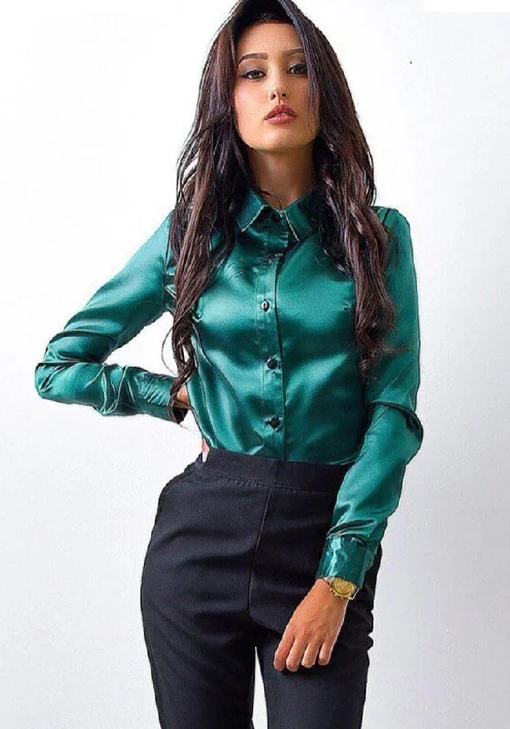 Turquoise Satin Blouse