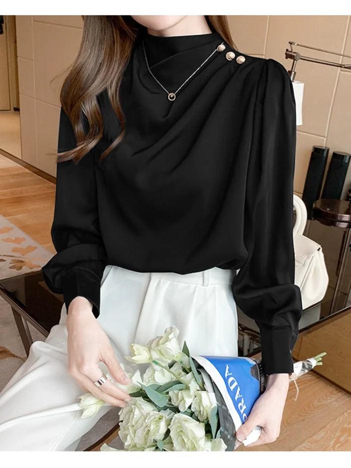 Black Satin Blouse Long Sleeve