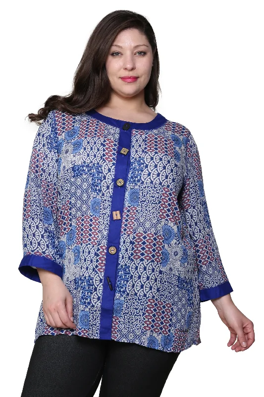 Plus Size La Cera Blue Patchwork Top