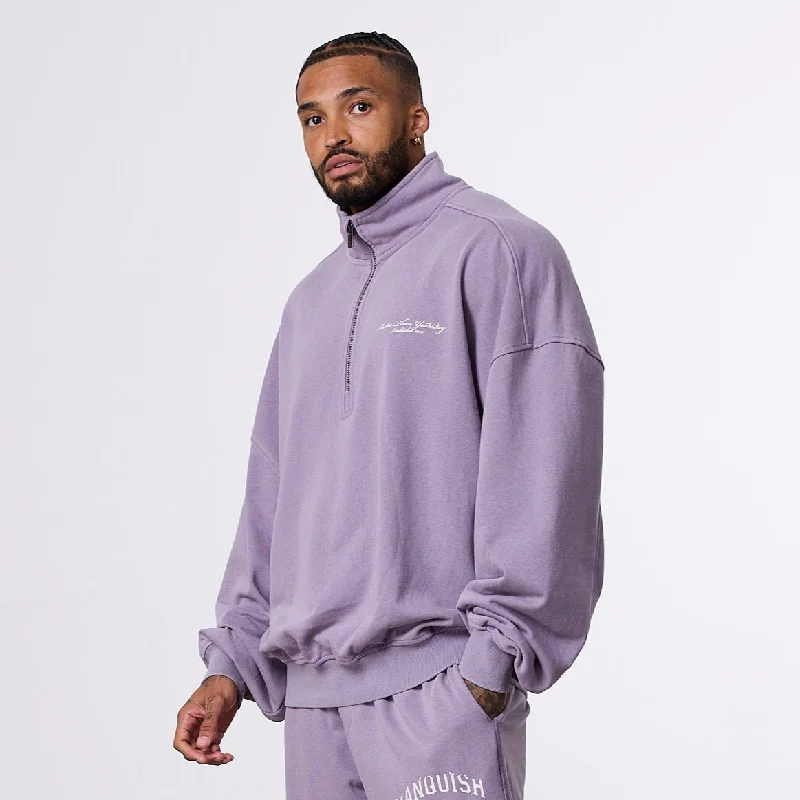 Markdown Sale Vanquish Better Than Yesterday Washed Purple Quarter Zip Sweater