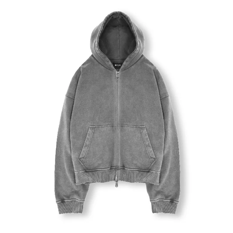 Act Now Cropped Zip Hoodie - Vintage Grey