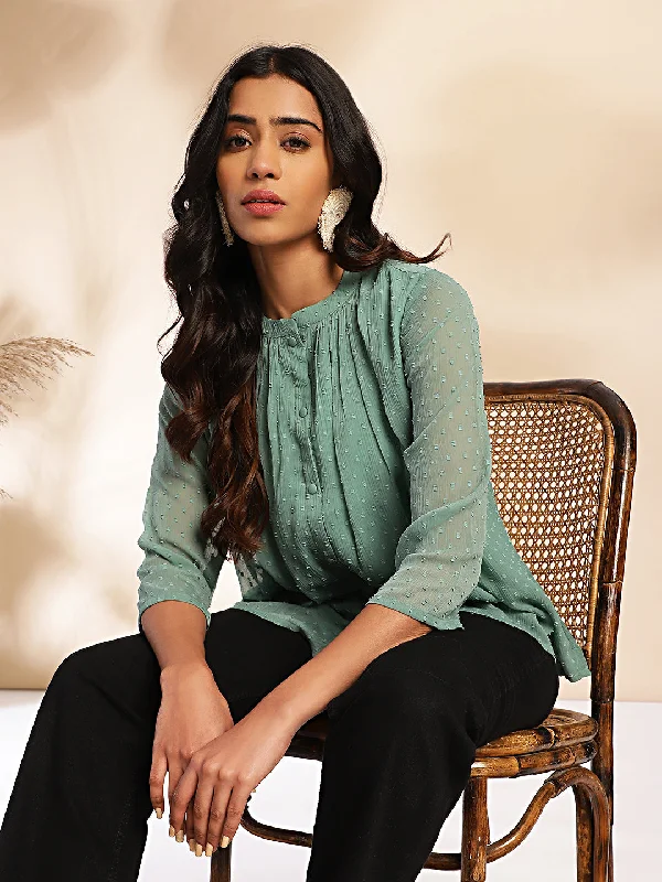 Weekend Discounts to Enjoy Women Sage Dobby Chiffon Top