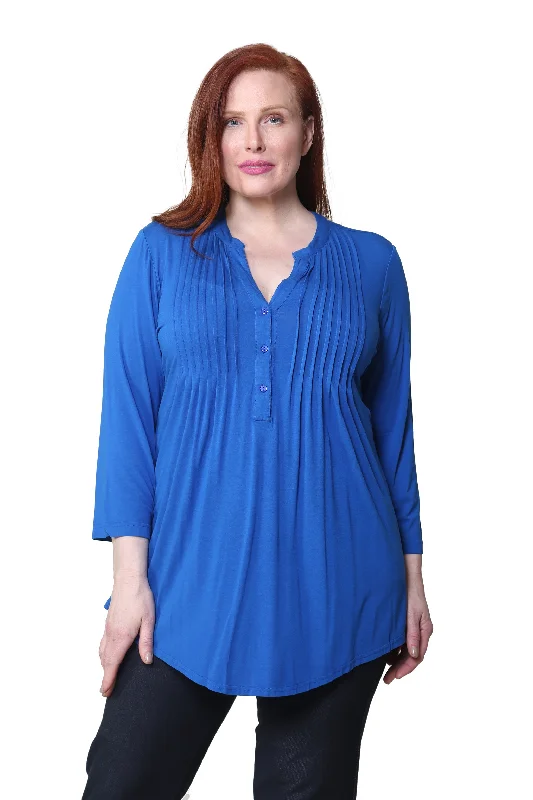 La Cera Plus Size Pleat Front Rayon Solid Tunic