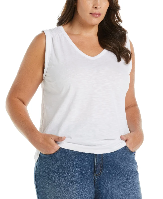 Weekend Bargains Galore Plus Size Solid Smocked V-neck Top