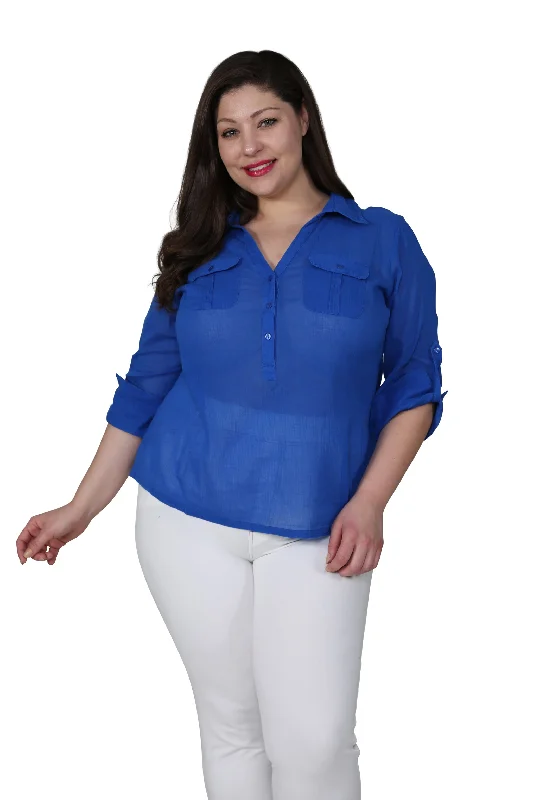 Plus Size Cotton Gauze Camp Shirt