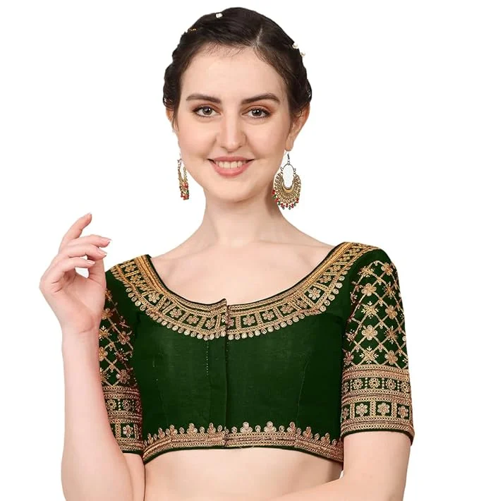 Weekend Extravaganza: Shop Now Women's Dark Green Silk Readymade Blouse