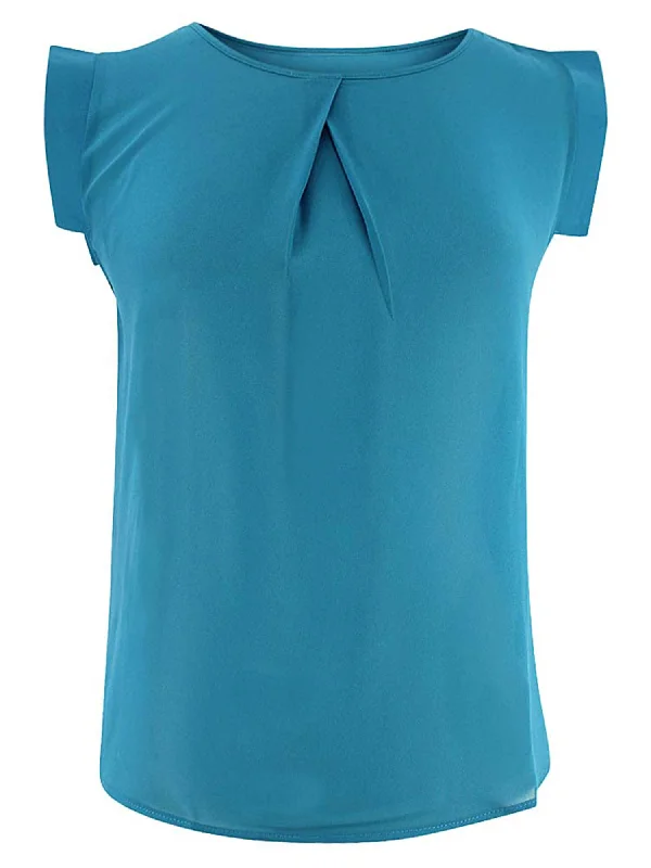 Turquoise Blue Simple Sleeveless Crepe Chiffon Blouse Size Medium