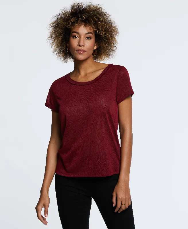 Time-Sensitive Petite Size Eco Fabric Short Sleeve Top with Decorative Trim