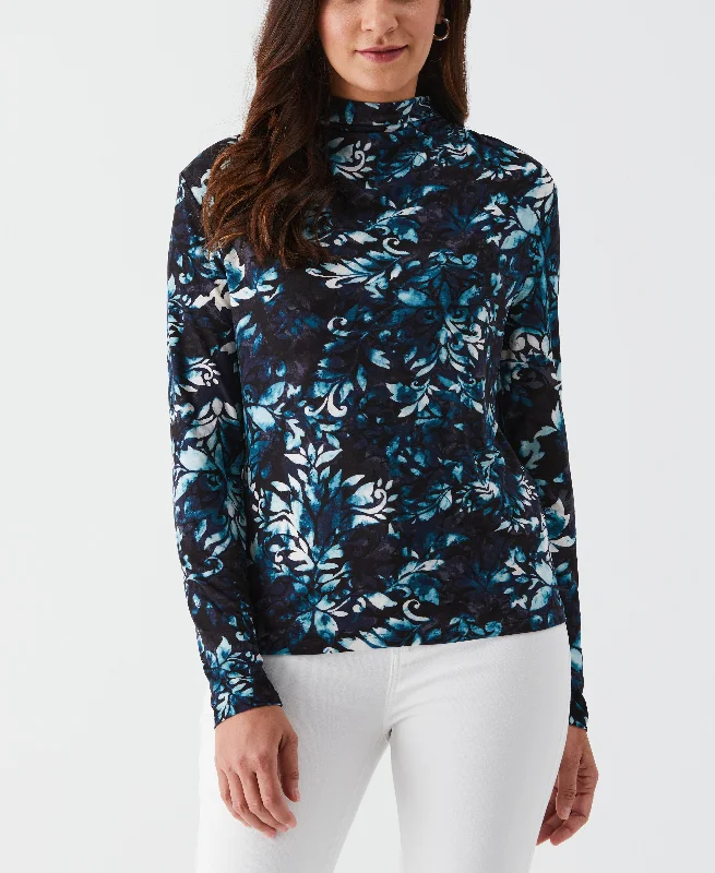 Unbeatable Deal Petite Shadow Damask Print Ruched Mock Neck Top
