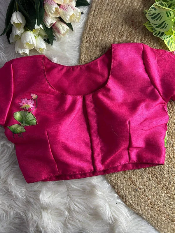 Weekend Deals That Please Women's Pink Colour Silk Readymade Blouse