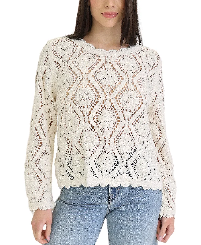 Weekend Specials to Savor Chenille Crochet Sweater w/ Pearls