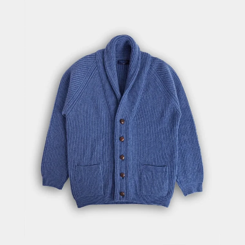 Instant Deal Blue Shawl Collar Cashmere Cardigan