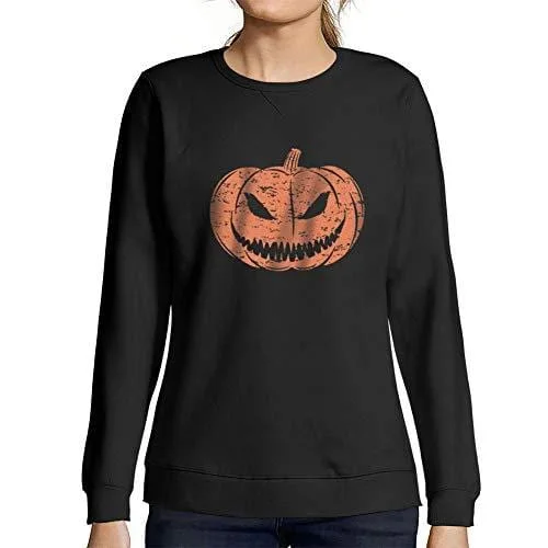 Daily Specials Ultrabasic - Femme Imprimé Graphique Sweat-Shirt Sweatshirt Pumpkin Face T-Shirt Cute Casual Fall Halloween Tee Tops Noir Profond