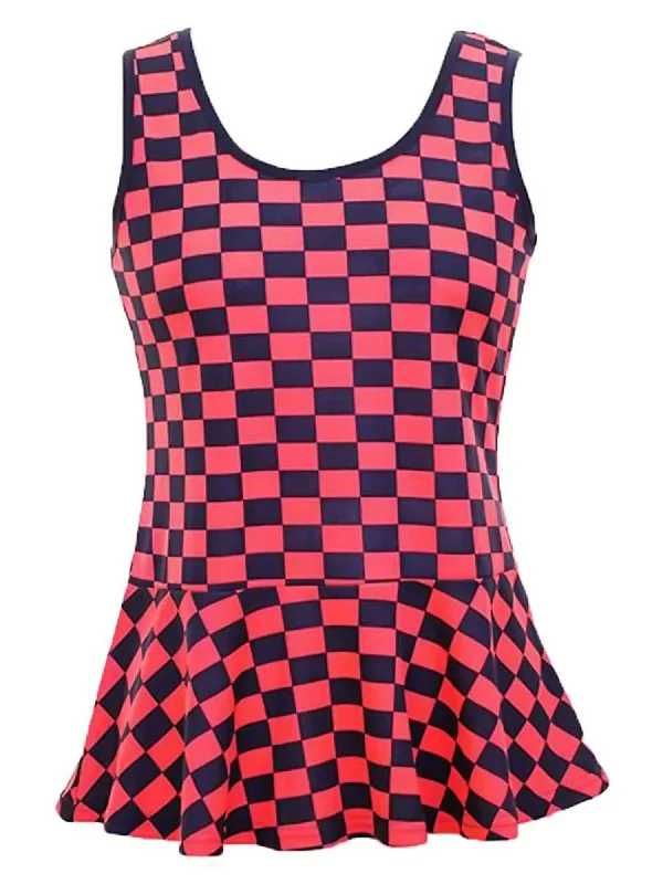 Checkered Sleeveless Peplum Top