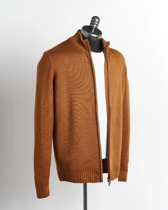 Special Price Frosted Merino Wool 7 Gauge Full Zip Cardigan