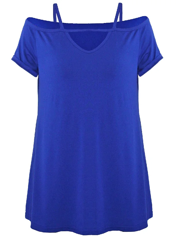 Royal Blue Cold Shoulder Womens Top Size Small