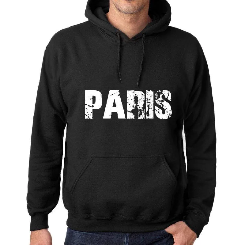 Flash Deals Men's Women's Unisex Printed Graphic Cotton Hoodie Soft Heavyweight Hooded Sweatshirt Pullover Popular Words PARIS Deep Black