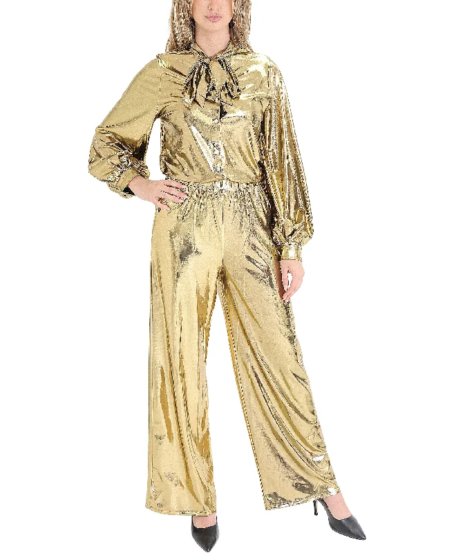 Weekend Savings Bonanza Gold Metallic Blouse & Pants Set- 2 Pc Set