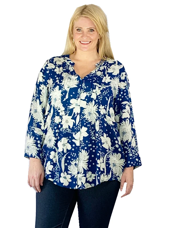 Pleat Front Printed Rayon Top - Plus Size