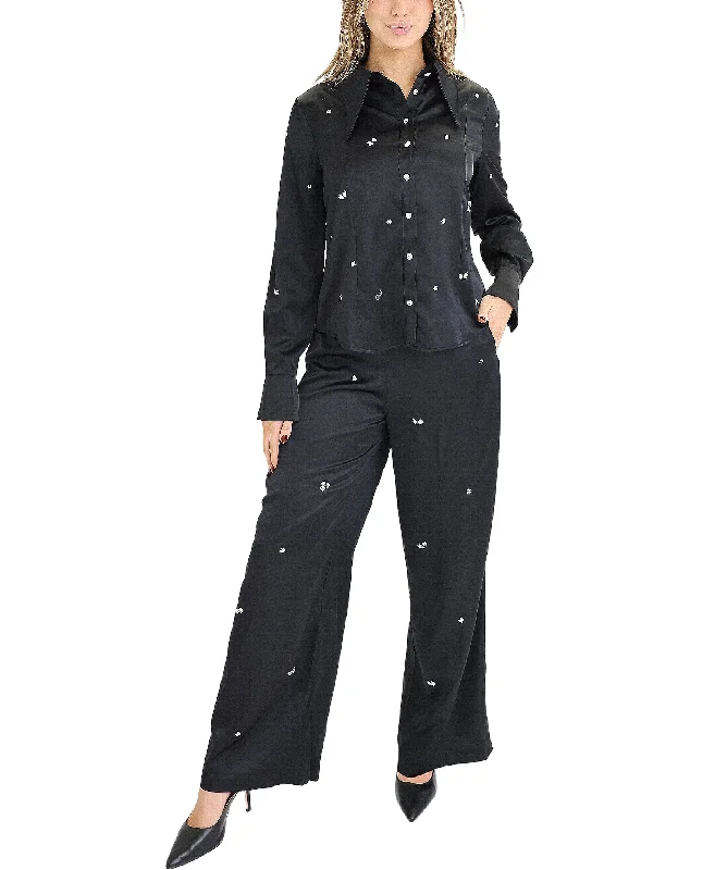 Special Discount Jeweled Satin Blouse & Pant Set- 2 Pc Set