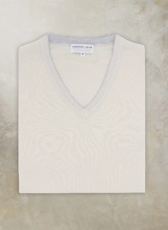 Buy More, Save More Men's St. Barths Contrast V-Neck Cashmere Sweater in Cream