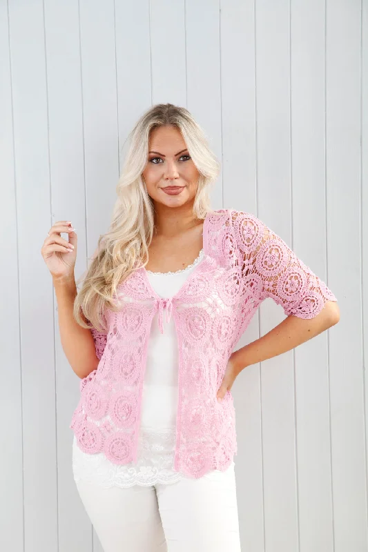 Joelle Crochet Tie Cardigan Candy Pink