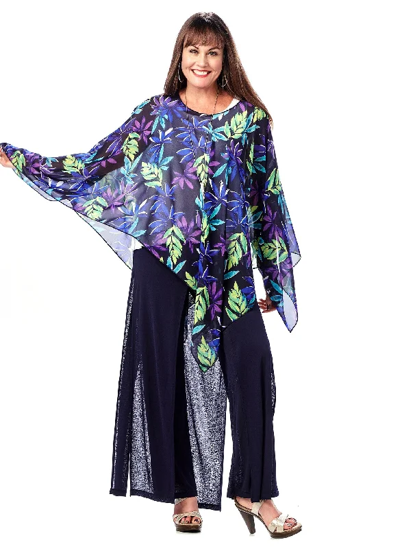 LEAF PRINT - BLUE GREEN PURPLE ON NAVY