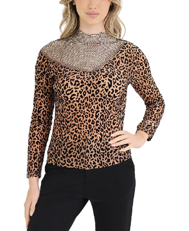 Weekend Deals That Please Flocked Leopard Top w/ Crystals