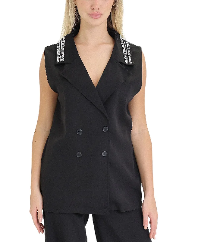 Unwind with Weekend Discounts Vest w/ Rhinestone Collar