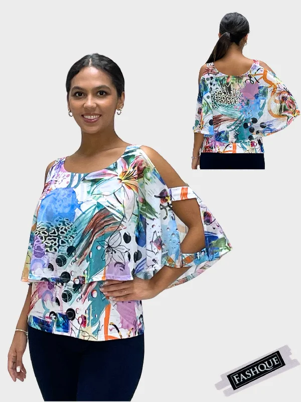 FASHQUE - Elegant Drape Top with Strappy Sleeve - T2614