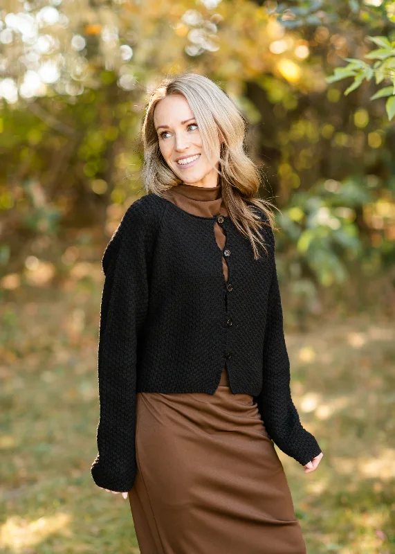 Opal Black Knit Front Button Cardigan