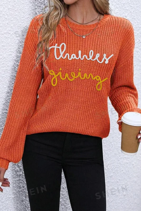 KaleaBoutique Thanksgiving Letter Graphic Crew Neck Sweater