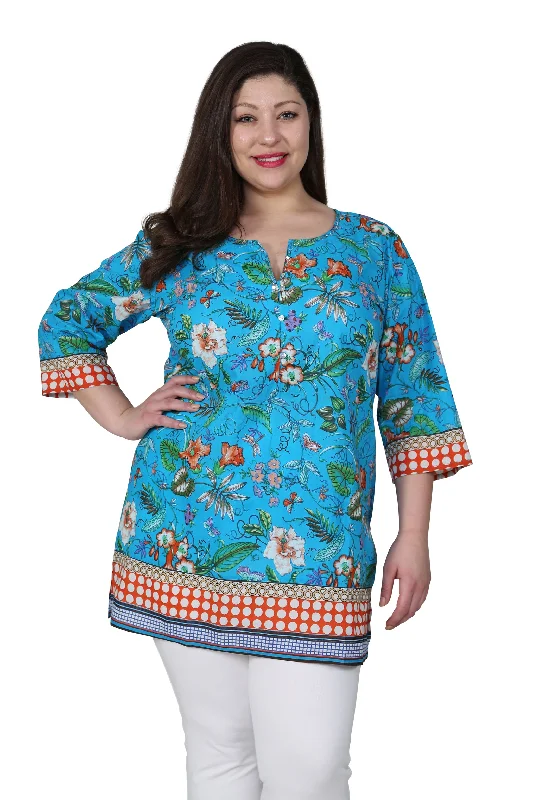 Plus Size Floral Mixed Media Tunic