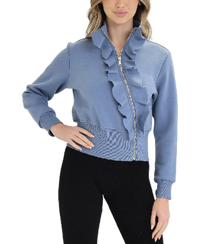 Super Discount Asymmetrical Ruffle Scuba Jacket