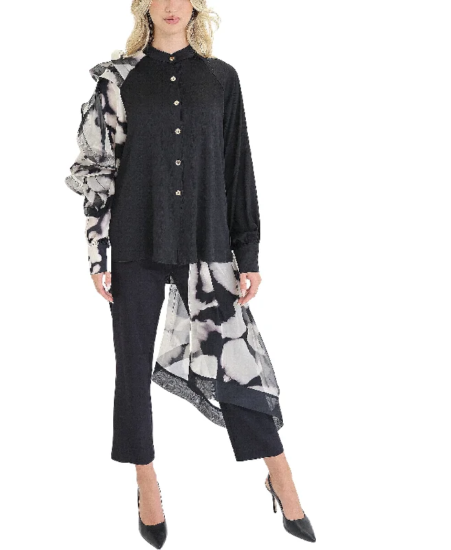 Weekend Offers That Thrill Blouse w/ Printed Ruffle Sleeve