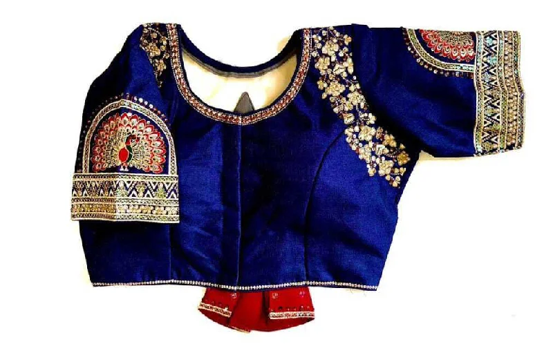 Weekend Savings Galore Women's Blue Colour Shining silk Readymade Blouse