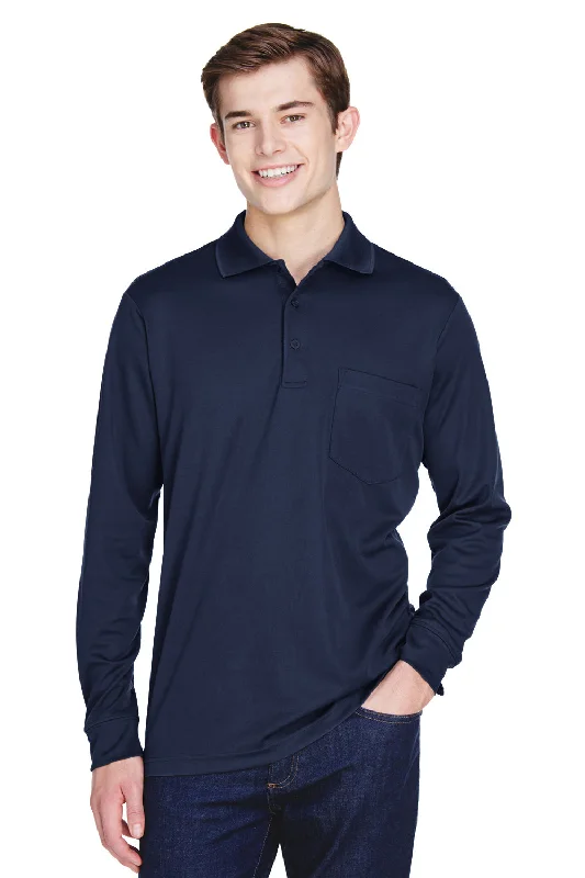 Unmissable Offer Core 365 Mens Pinnacle Performance Moisture Wicking Long Sleeve Polo Shirt w/ Pocket - Classic Navy Blue Unmissable Offer Core 365 Mens Pinnacle Performance Moisture Wicking Long Sleeve Polo Shirt w/ Pocket - Classic Navy Blue