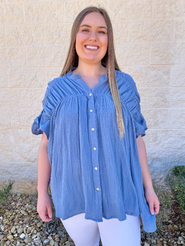 Simple Times Blue Button Down Top