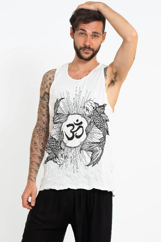 Deal Dash Mens Om and Koi Fish Tank Top in White
