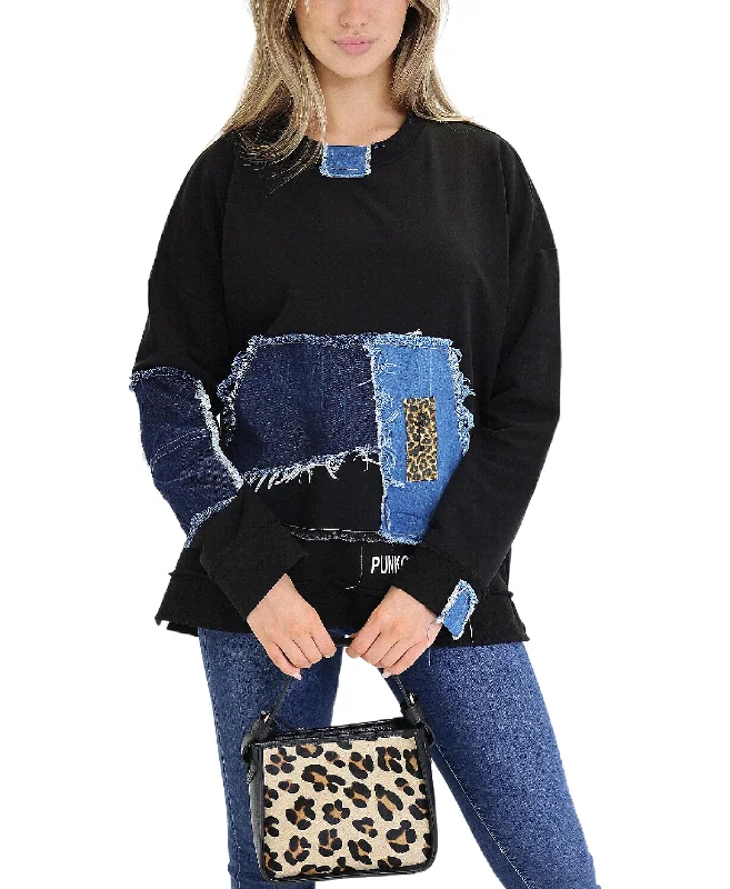 The Best Prices Denim & Leopard Mixed Media Top
