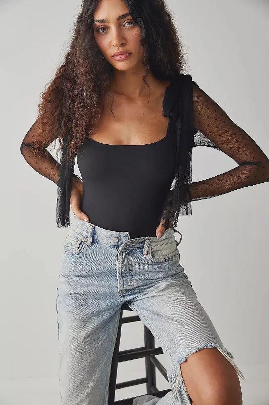 Free People Tongue Tied Bodysuit - BLACK