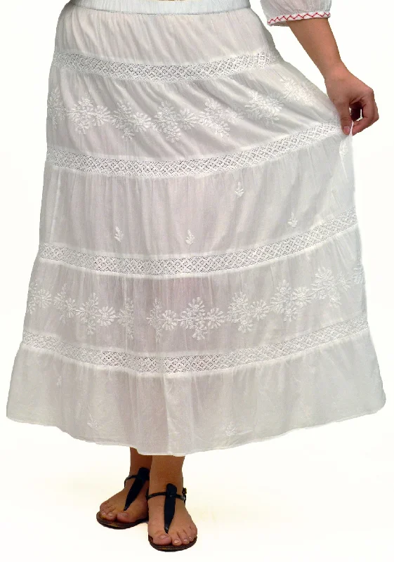 La Cera Plus Size Embroidery Detail Peasant Skirt