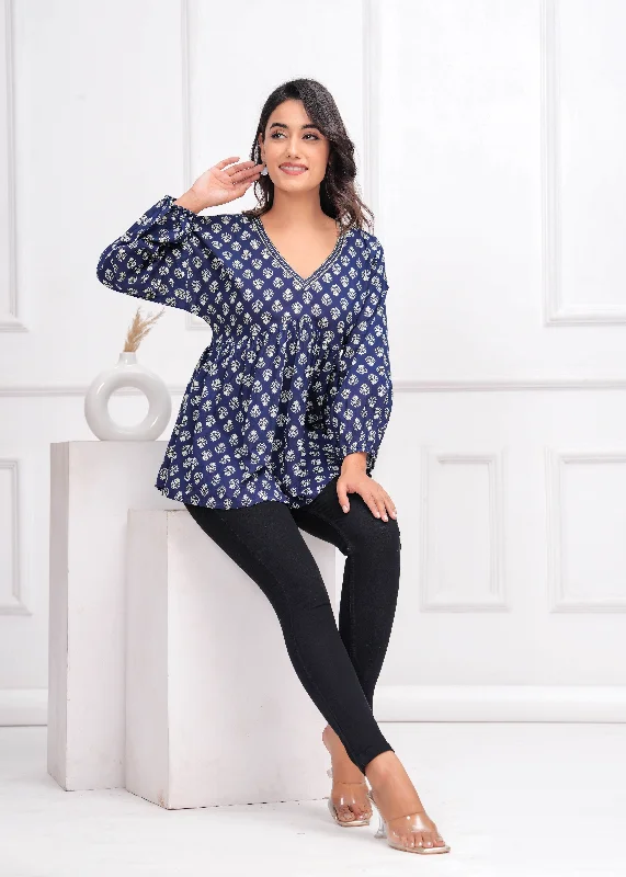 Unmissable Sale Blue Ethnic Printed Peplum TunicFor Women