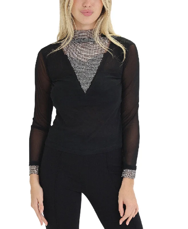 Weekend Bargains Galore Sheer Mesh Top w/ Rhinestones
