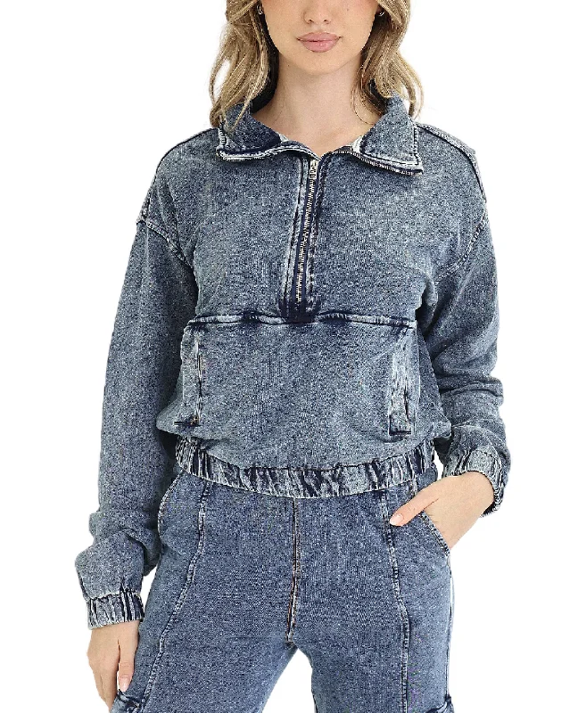 Quick Sale Denim Washed 1/2 Zip Top