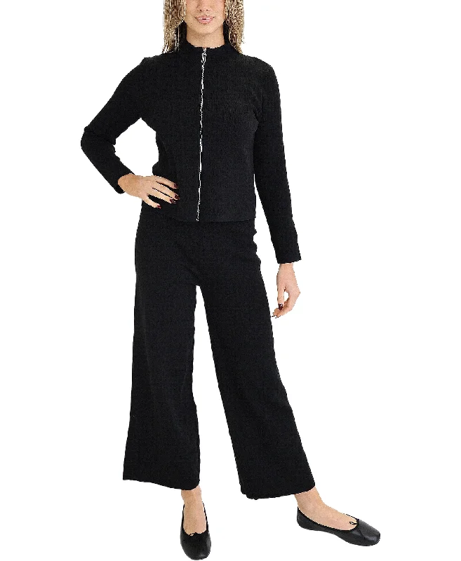 Overstock Clearance Knit Zip Front Top & Pant Set- 2 Pc Set