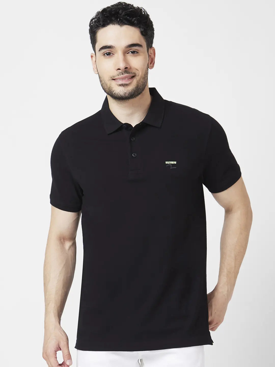 Bargain Bin Spykar Men Black Cotton Slim Fit Half Sleeve Polo Neck Plain Tshirt