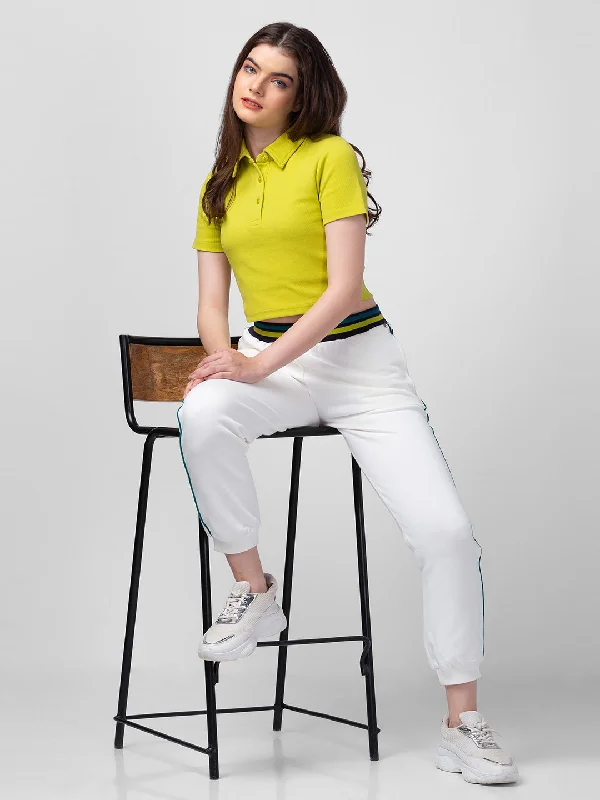 YEAR-End Sale Spykar Butter Yellow Blended Slim Fit Polo Neck Crop Top For Women